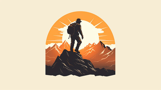 ilustração de design de ícone de vetor de logotipo de caminhada masculina de aventura vintage