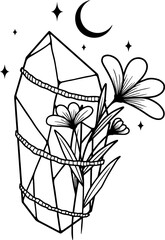 Magical crystal with flowers, moon and stars. Vector art © Edyta.artdiary