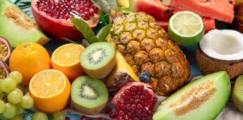 Assortment of exotic fruits.