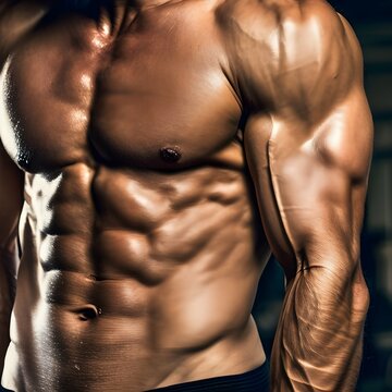 Closeup shot of man muscular body ai generative image