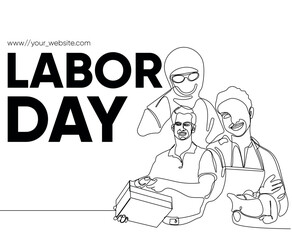 Happy Labour Day simple vector web banner. Set of tools. Lettering Labour Day. Black and white background, banner, poster. Vector illustration