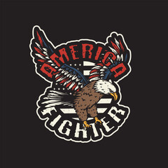 American Bald eagle with USA flag badge vintage retro vector illustration