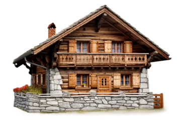 Alpine Swiss chalet. isolated object, transparent background