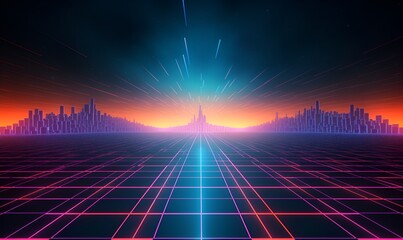 Abstract retro 80s sci-fi grid futuristic background