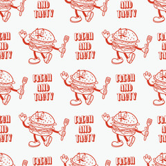 seamless pattern character burger wrapping paper