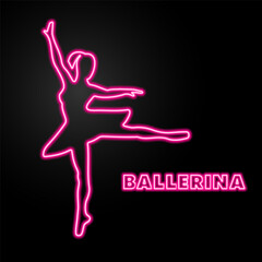 ballerina neon sign, modern glowing banner design, colorful modern design trend on black background. Vector illustration.