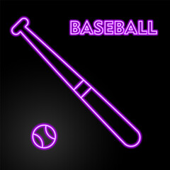 baseball neon sign, modern glowing banner design, colorful modern design trend on black background. Vector illustration.