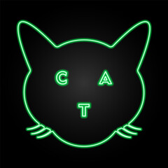 cat neon sign, modern glowing banner design, colorful modern design trend on black background. Vector illustration.