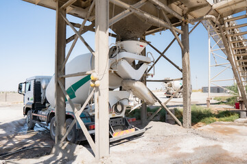 Concrete mixer truck loading concrete mortar
