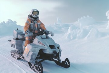 Futuristic snowmobile in the Arctic snows. Generative AI