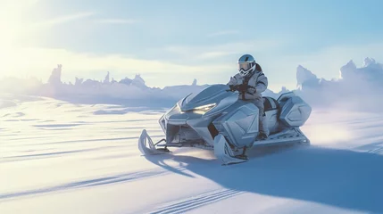 Fotobehang Futuristic snowmobile in the Arctic snows. Generative AI © Irina