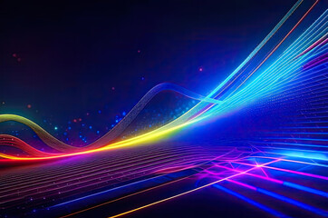 Abstract futuristic background with bright glowing neon colors and wave lines. AI generated fantastic wallpaper