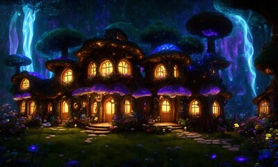Obraz premium Mystic Mushroom House - ULTRA RESOLUTION - Anime Fantasy Background Wallpaper 