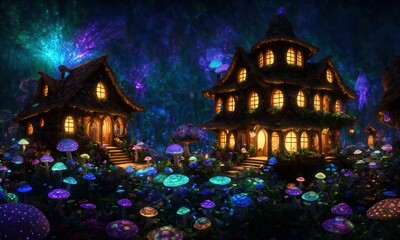 Fototapeta na wymiar Mystic Mushroom House - ULTRA RESOLUTION - Anime Fantasy Background Wallpaper 