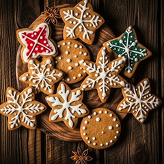 Obraz na płótnie Canvas Christmas cookies wooden backgorund , Ai generated art illustration.