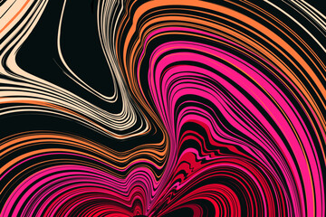 Abstract Psychedelic Twisting with Red, Pink, Orange Colors. 3d Trendy Retro Style art 60s, 70s of Hippy Illusion. Background Patterns for Social Media Posts, Mobile Apps, Cards, Invitations, Banners.