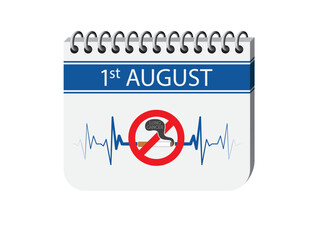 1 august world lung cancer day calendar page vector. 3d one day calendar date appointment, deadline, event reminder illustration. Abstract daily date appointment, agenda, event calendar. 