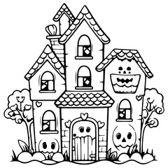 Fototapeta premium Haunted house outline vector illustration, halloween