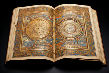 Fototapeta na wymiar manuscript, adorned with intricate borders, representing the rich history of Islamic bookmaking. Generative AI