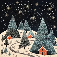 Acrylic prints Mountains Christmas illustration card