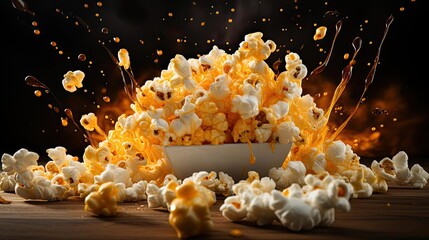 Savory salty crispy popcorn with a blurry and cinematic background