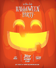 Halloween vertical background with cute orange pumpkin. Halloween party flyer or invitation template. - 627351148