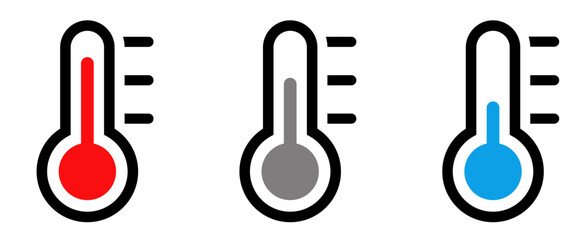 Temperature icon set. Thermometer showing the temperature symbol. Weather sign. Temperature scale icon. Warm and cold symbol - stock vector. - obrazy, fototapety, plakaty