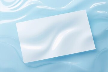 Abstract background of water frame paper sheet banner on blue wavy surface. Soft empty copy space plastic mockup