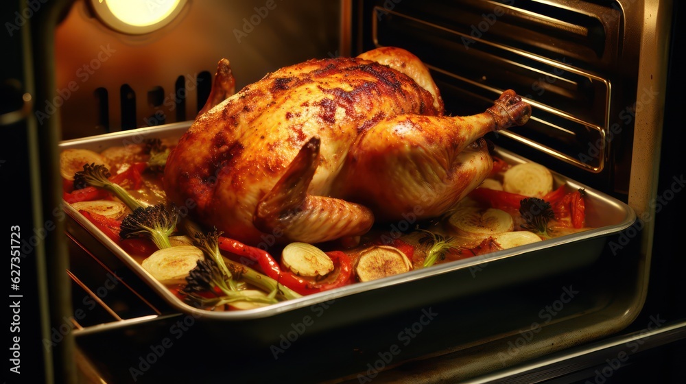 Wall mural roasted chicken in the oven