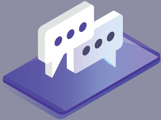 Talk bubble speech icon on phone screeen. Custom chat, communicate with smartphone. Dialogue balloon sticker, message button. Social media communication concept, comment section with text, chatting