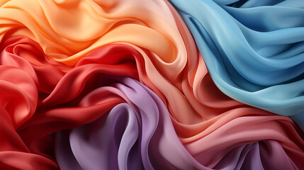 Fototapeta premium A captivating swirl of fabric, boasting a spectrum of vibrant rainbow hues, generative ai.