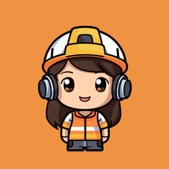 kawaii Engineer girl in orange background illustration