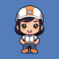 kawaii Engineer girl in blue background illustration