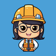kawaii Engineer girl in blue background illustration
