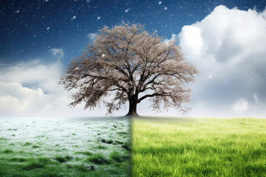 Landscape of two seasons winter and summer