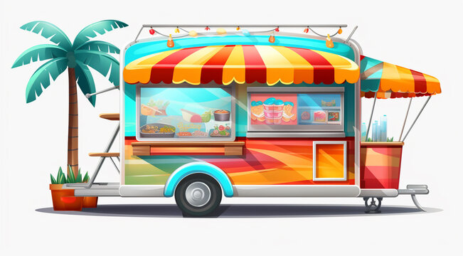 mobile summer fast food stall on the beach generativa IA