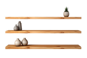 Wood shelf multipurpose such as book,vase,flowerpot isolated on transparent background.for home interior design in minimalist style. Generative Ai