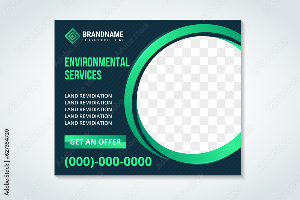Poster environmental services banner design web template. horizontal layout website. modern gradient green 