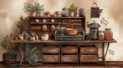 Coffee roastery with warm and inviting earthy tones. Generative AI.