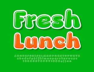 Vector bright Poster Fresh Lunch. Bright Glossy Font. Cute Alphabet Letters and Numbers set.