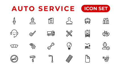 Auto service and car garage Set of thin line web icon set, simple outline icons collection, Pixel Perfect icons, Simple vector illustration.