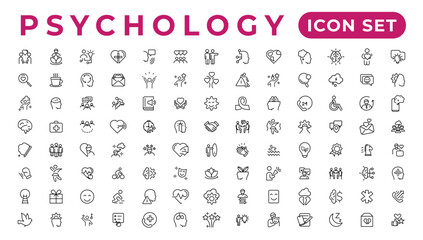 Fototapeta na wymiar Psychology and mental line icons collection.Set of thin line web icon set, simple outline icons collection, Pixel Perfect icons, Simple vector illustration.