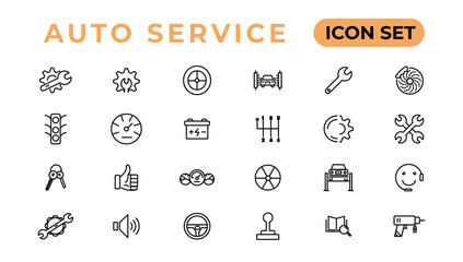 Auto service and car garage Set of thin line web icon set, simple outline icons collection, Pixel Perfect icons, Simple vector illustration.