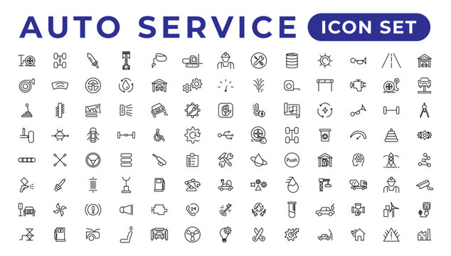 Auto service and car garage Set of thin line web icon set, simple outline icons collection, Pixel Perfect icons, Simple vector illustration.