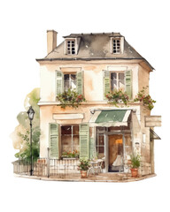 Watercolor house clipart cute town cafe, Generative AI, png image.