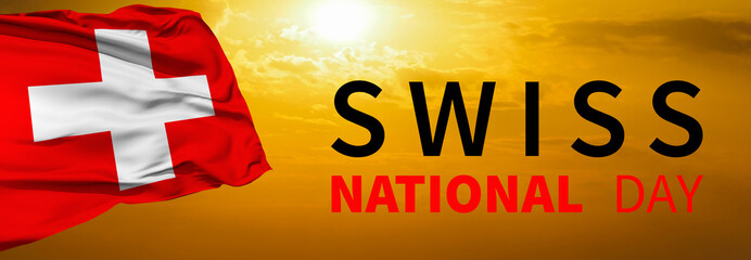 Fototapeta na wymiar Swiss National Day. Switzerland flag. Holiday concept. 3d illustration.