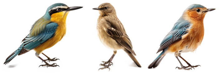 Collection of the most common European birds isolated on transparent background 