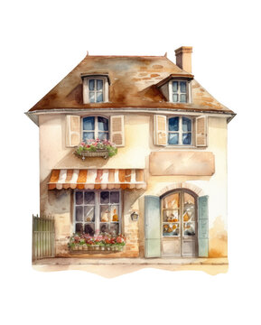 Watercolor house clipart cute town, Generative AI, png image. 