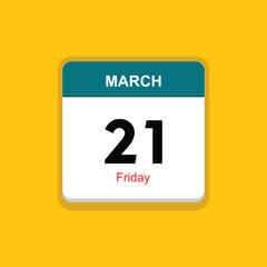friday 21 march icon with black background, calender icon