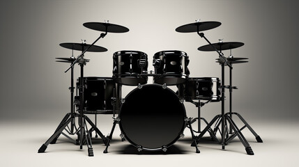 black drum kit isolated on dark background. music maker concept. Generative AI